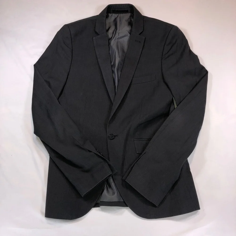 Charcoal Gray Two Button Slim Fit Blazer Jacket Notched Lapel Single Vent